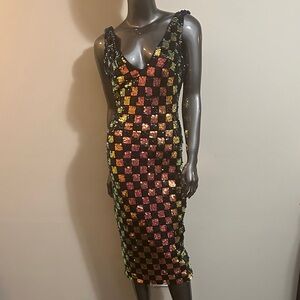 Vibrant Checkered Sequin Midi Dress